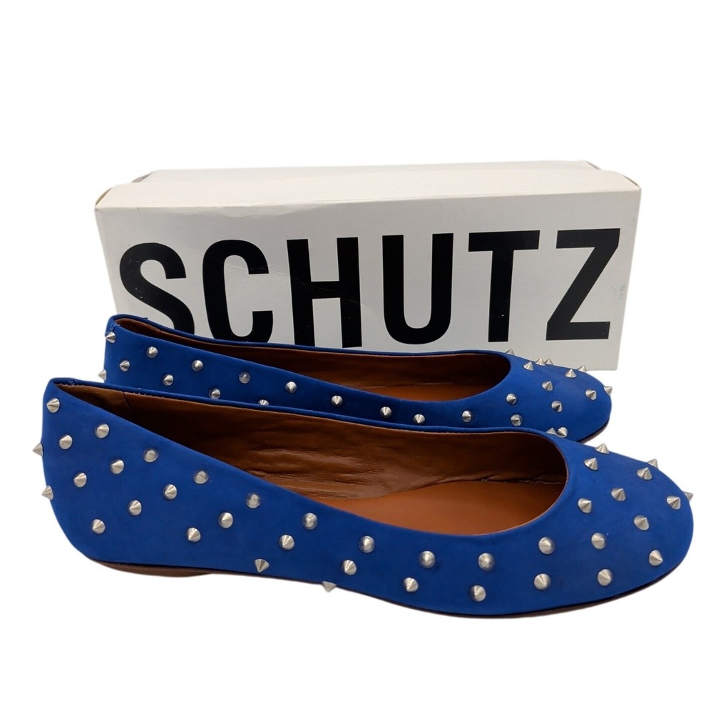 Schutz Anil Royal Blue Suede Spiked Studded Ballet Flats Size 5 M
